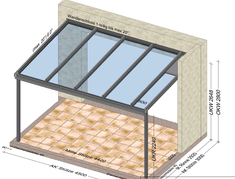 Alu Terrassenüberdachung 4,5 x 3