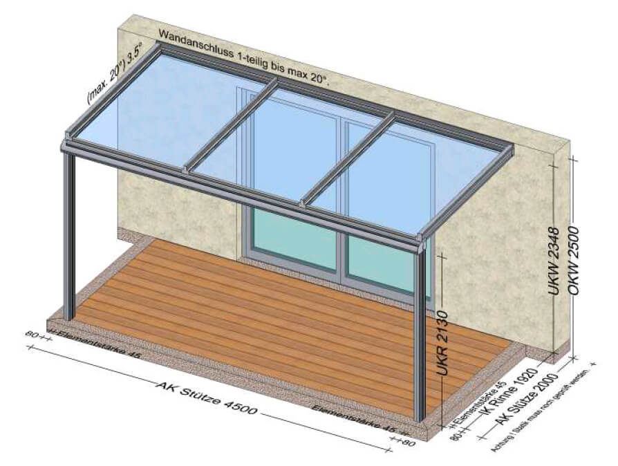 Terrassenüberdachung mit 3 Glasfeldern