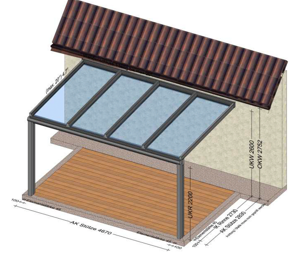 Terrassenüberdachung mit 4 Glasfeldern - Planung